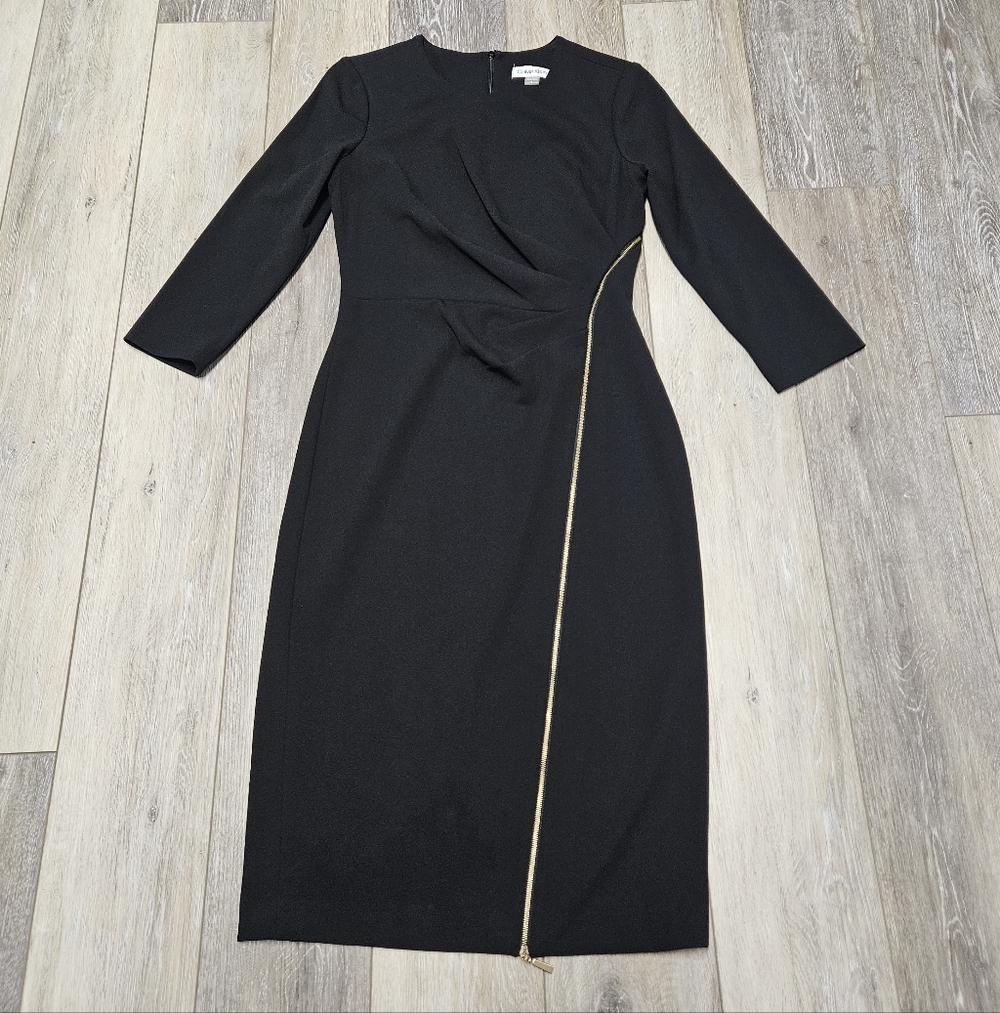 Calvin Klein Asymmetrical Zip Sheath Dress Black Bodycon Women's 4 Classic - Picture 3 of 11